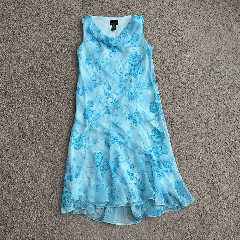 Scarlett Cowl Neck Blue Floral Chiffon Dress Juniors Womens 11/12